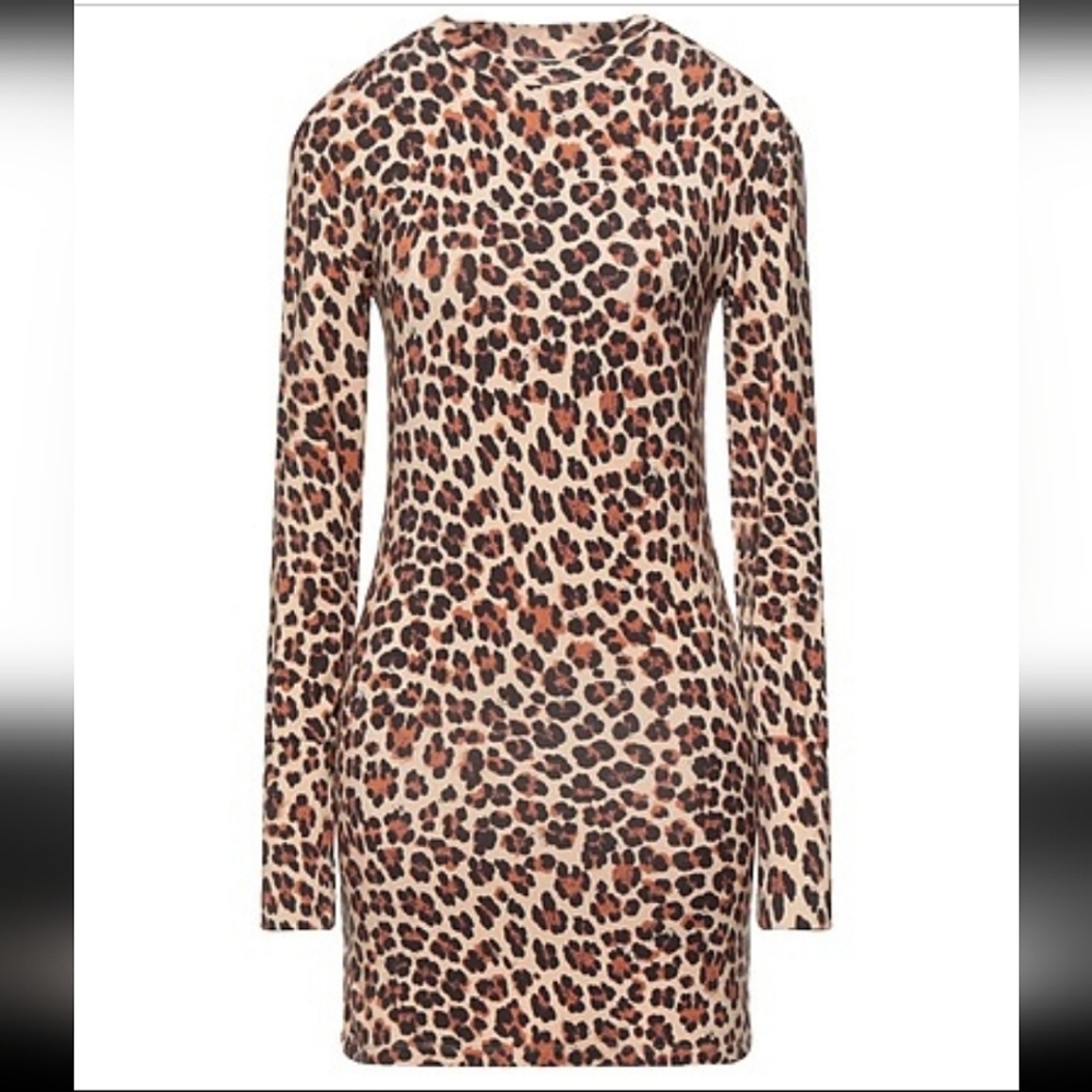 Caroline Constas Leopard Print Designer Long Sleeve Minidress Or Tunic Top
